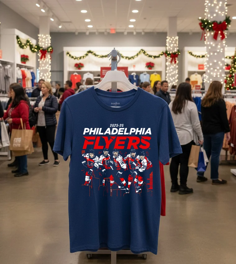 2025 26 Philadelphia Flyers Team Players Skyline T - navy-t-shirt 2025 26 Philadelphia Flyers Team Players Skyline T Navy T Shirt