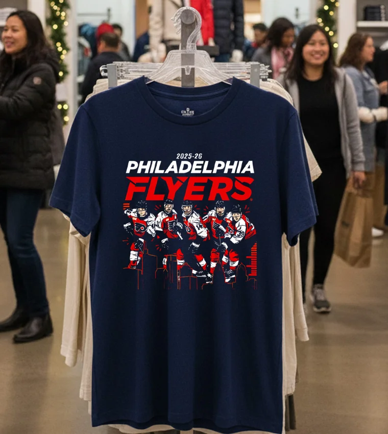 2025 26 Philadelphia Flyers Team Players Skyline T - navy-t-shirt 2025 26 Philadelphia Flyers Team Players Skyline T Navy T Shirt