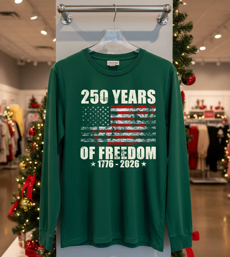 250 Years Of Freedom 1776 2026 American Flag Retro T - green-t-shirt 250 Years Of Freedom 1776 2026 American Flag Retro T Green T Shirt