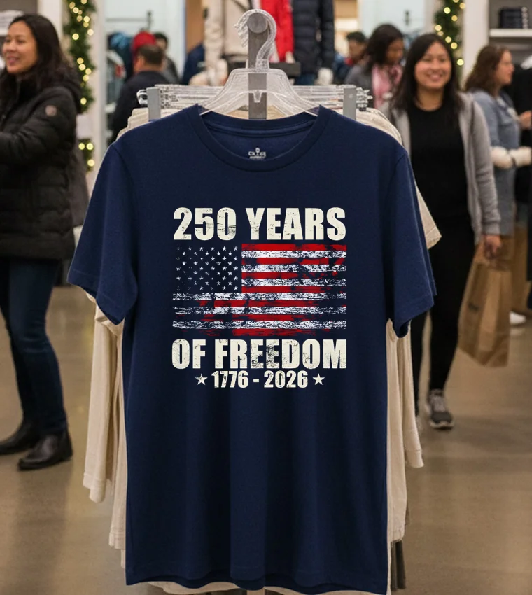 250 Years Of Freedom 1776 2026 American Flag Retro T - navy-t-shirt 250 Years Of Freedom 1776 2026 American Flag Retro T Navy T Shirt