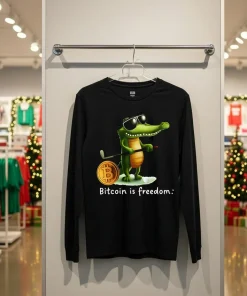 Bitcoin Is Freedom Crocodile Cartoon   Back T Shirt