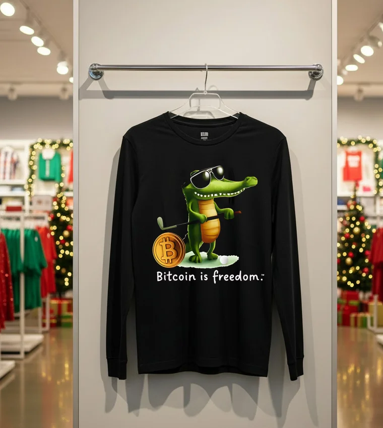 Bitcoin Is Freedom Crocodile Cartoon - back-t-shirt Bitcoin Is Freedom Crocodile Cartoon Back T Shirt