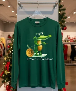 Bitcoin is freedom crocodile cartoon funy colorful t-shirt