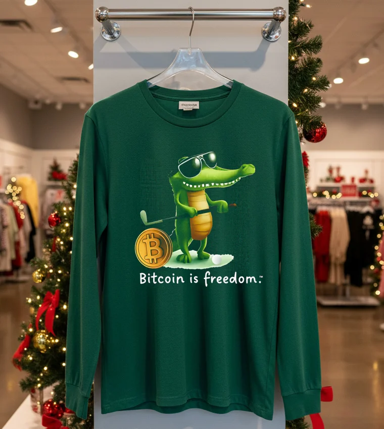 Bitcoin Is Freedom Crocodile Cartoon - green-t-shirt Bitcoin Is Freedom Crocodile Cartoon Green T Shirt
