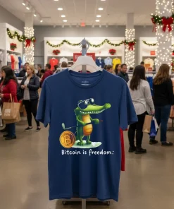 Bitcoin is freedom crocodile cartoon funy colorful t-shirt