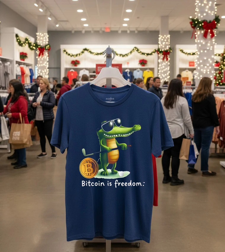 Bitcoin Is Freedom Crocodile Cartoon - navy-t-shirt Bitcoin Is Freedom Crocodile Cartoon Navy T Shirt