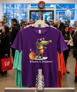 Bitcoin is freedom crocodile cartoon funy colorful t-shirt