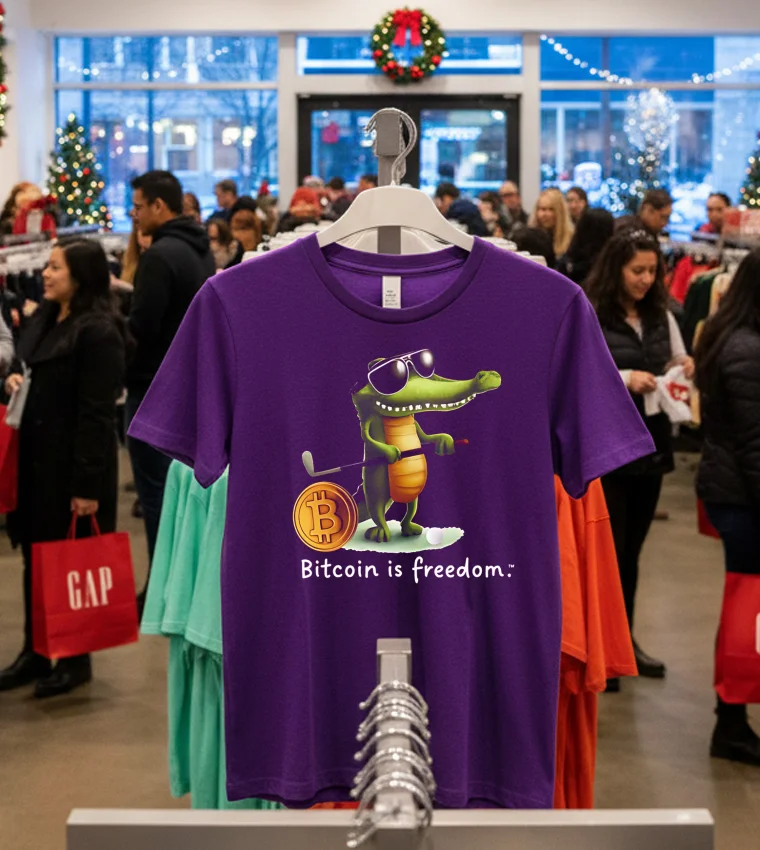 Bitcoin Is Freedom Crocodile Cartoon - purple-t-shirt Bitcoin Is Freedom Crocodile Cartoon Purple T Shirt