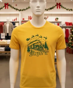 Christmas Believe Merry Christmas T   Yellow T Shirt
