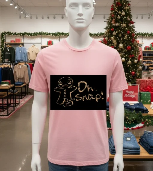 Christmas Gingerbread Cookie On Snap   Pink T Shitr