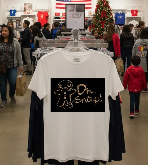 Christmas Gingerbread Cookie On Snap   White T Shirt