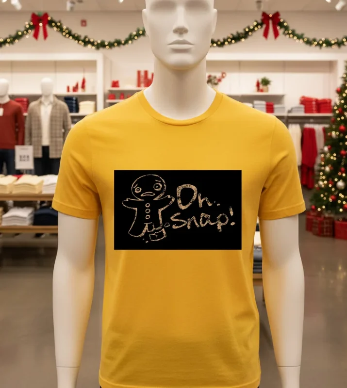 Christmas Gingerbread Cookie On Snap   Yellow T Shirt