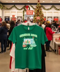 Cozy up this holiday season with our Christmas Movie and Chill funy colorful t-shirt