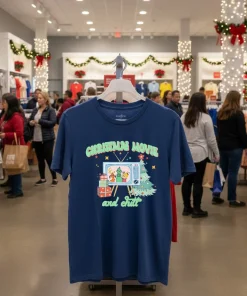 Cozy up this holiday season with our Christmas Movie and Chill funy colorful t-shirt