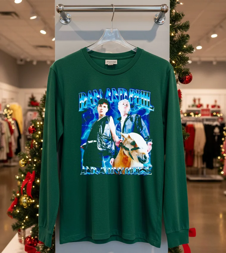 Dan And Phil And A Tiny Horse Graphic - green-t-shirt Dan And Phil And A Tiny Horse Graphic Green T Shirt