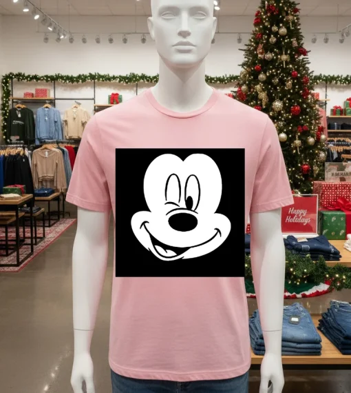 Disney Winking Mickey Mouse Face   Pink T Shitr