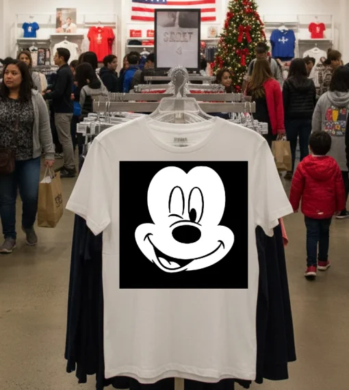 Disney Winking Mickey Mouse Face   White T Shirt