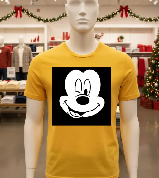 Disney Winking Mickey Mouse Face   Yellow T Shirt