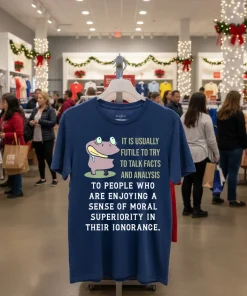 Frog it is usually futile to try to talk facts and analysis funy colorful t-shirt