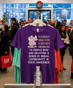Frog it is usually futile to try to talk facts and analysis funy colorful t-shirt
