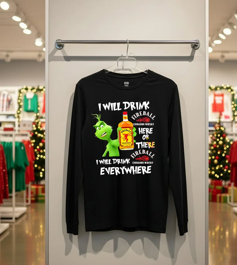 Grinch Fireball Cinnamon Whisky Playfully Printed Design For Whisky Lovers - back-t-shirt Grinch Fireball Cinnamon Whisky Playfully Printed Design For Whisky Lovers Back T Shirt