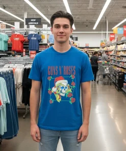 Guns N Roses Holiday Skull funy colorful t-shirt
