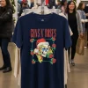 Guns N Roses Holiday Skull Navy T Shirt