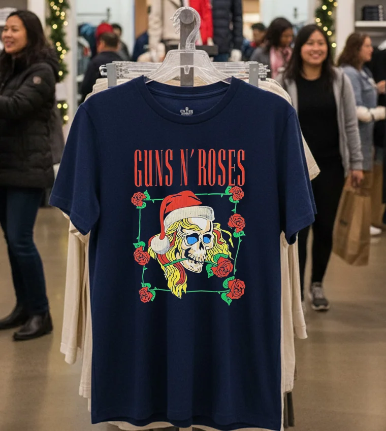 Guns N Roses Holiday Skull - navy-t-shirt Guns N Roses Holiday Skull Navy T Shirt