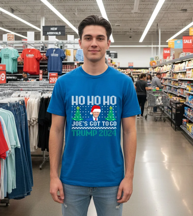 Ho Ho Ho Joe S Got To Go Trump 2024 Christmas - blue-t-shirt Ho Ho Ho Joe S Got To Go Trump 2024 Christmas Blue T Shirt