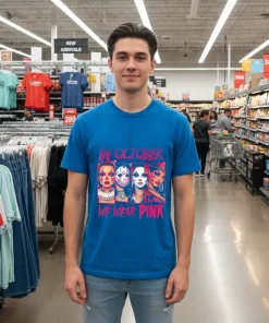 Horror Girl We Wear Pink In October Breast Cancer Awareness funy colorful t-shirt