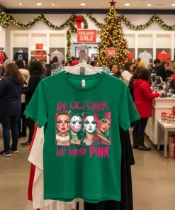 Horror Girl We Wear Pink In October Breast Cancer Awareness funy colorful t-shirt