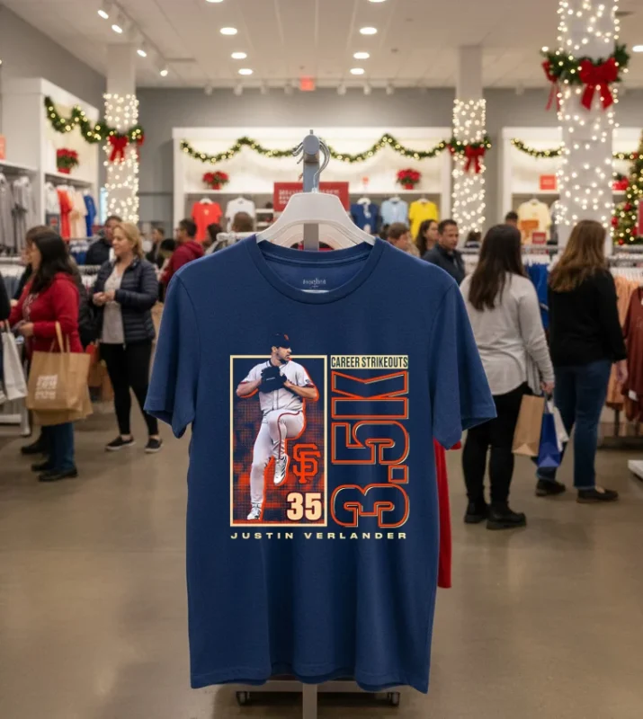 Justin Verlander San Francisco Giants 3.5K Career Strikeouts Player   Navy T Shirt