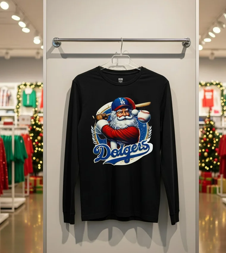 La Dodgers Santa Claus Mery Christmas Happy - back-t-shirt La Dodgers Santa Claus Mery Christmas Happy Back T Shirt