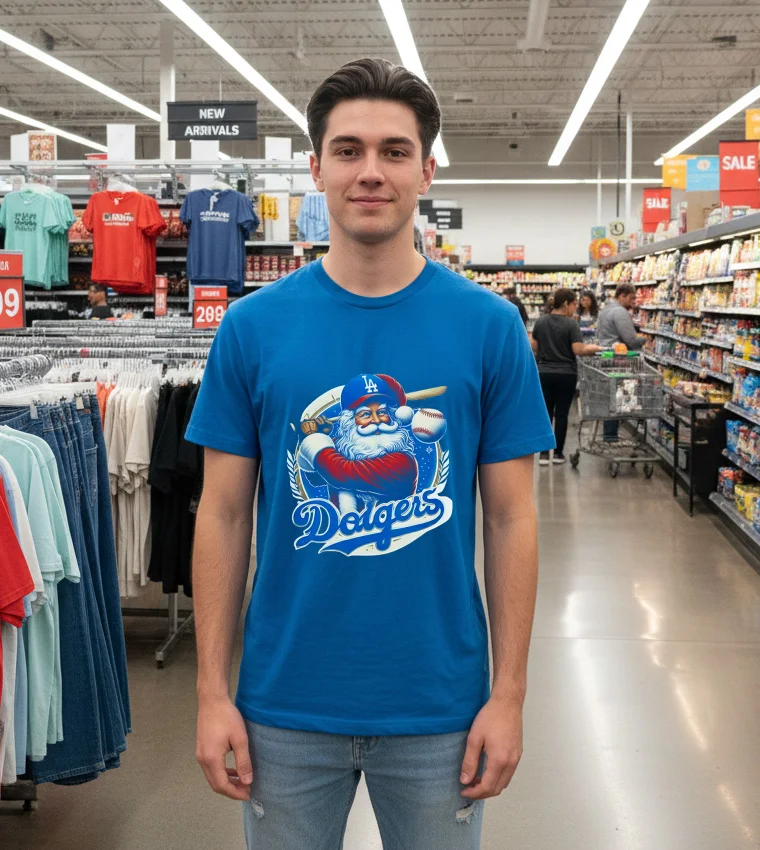 La Dodgers Santa Claus Mery Christmas Happy - blue-t-shirt La Dodgers Santa Claus Mery Christmas Happy Blue T Shirt