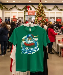 LA dodgers Santa Claus mery christmas happy funy colorful t-shirt