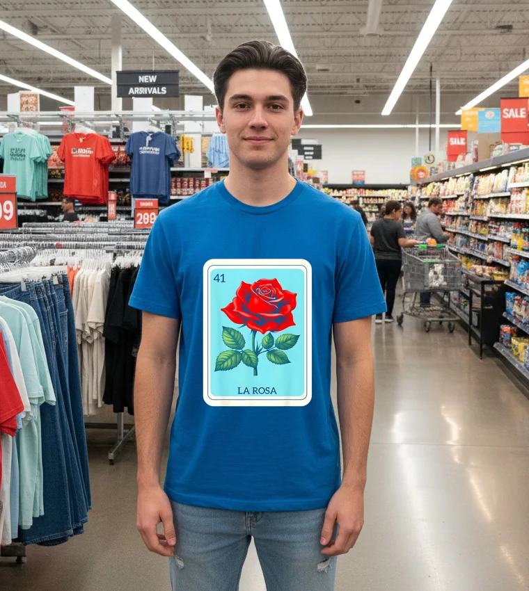 La Rosa Mexican Lottery Card Game - blue-t-shirt La Rosa Mexican Lottery Card Game Blue T Shirt