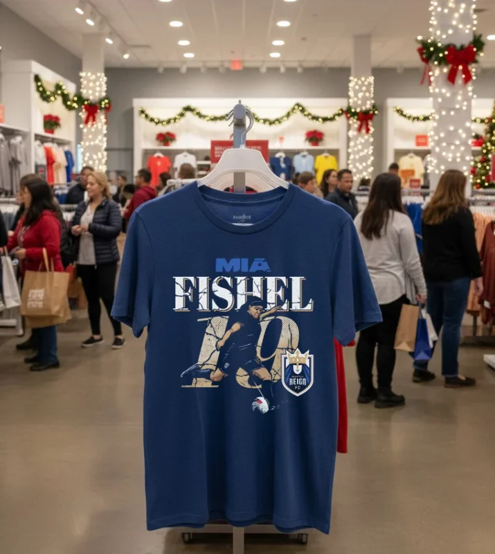 Mia Fishel Seattle Reign Cracked Number 19 American Soccer Player   Navy T Shirt