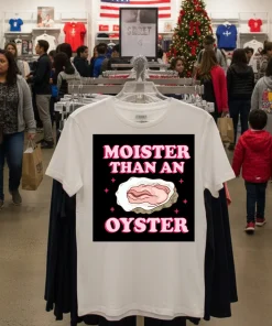 Moister Than An Oyster Pink   White T Shirt