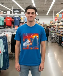 Moo Deng And Pesto Battle Destroy City Fire Scene funy colorful t-shirt