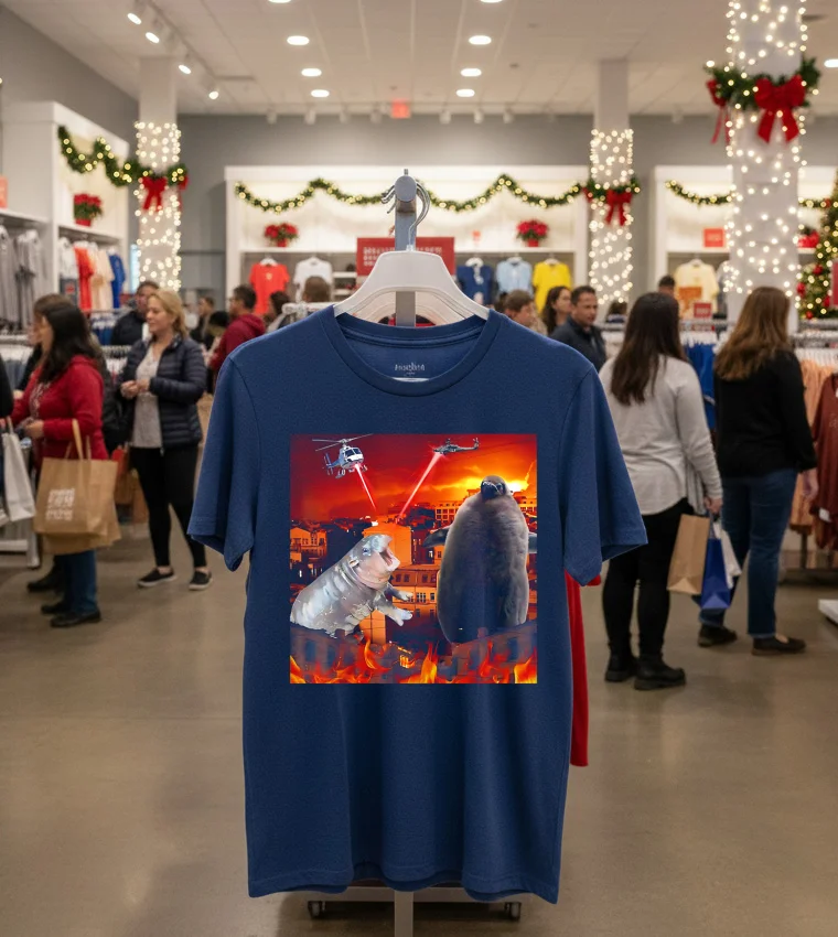 Moo Deng And Pesto Battle Destroy City Fire Scene - navy-t-shirt Moo Deng And Pesto Battle Destroy City Fire Scene Navy T Shirt