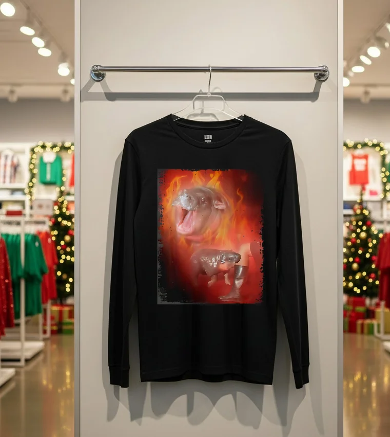 Moo Deng Bouncy Pig In Thai Fire Picture The Cute Baby Hippo - back-t-shirt Moo Deng Bouncy Pig In Thai Fire Picture The Cute Baby Hippo Back T Shirt