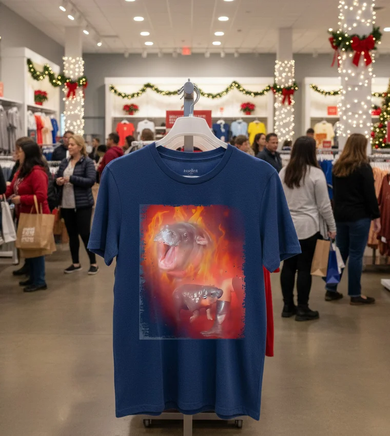 Moo Deng Bouncy Pig In Thai Fire Picture The Cute Baby Hippo - navy-t-shirt Moo Deng Bouncy Pig In Thai Fire Picture The Cute Baby Hippo Navy T Shirt