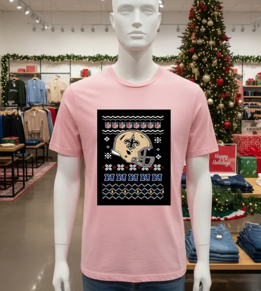 New Orleans Saints Football Logo Team Helmet Merry Chritmas 2024   Pink T Shitr