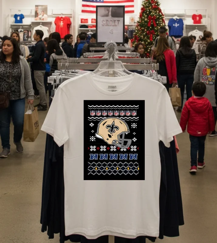 New Orleans Saints Football Logo Team Helmet Merry Chritmas 2024   White T Shirt
