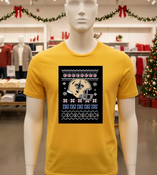New Orleans Saints Football Logo Team Helmet Merry Chritmas 2024   Yellow T Shirt