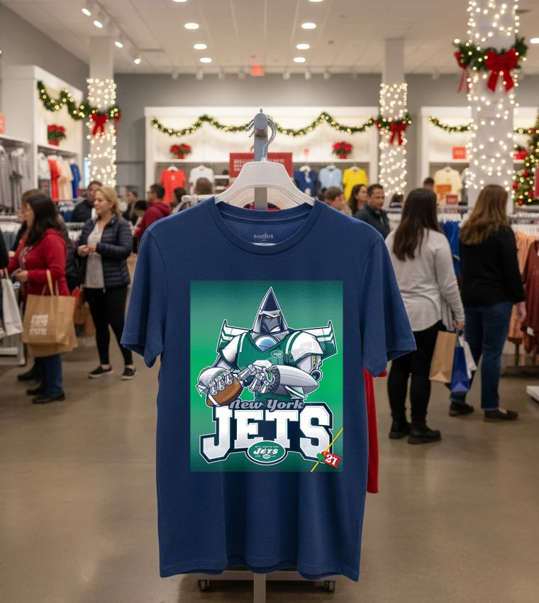New York Jets Robot Anime - navy-t-shirt New York Jets Robot Anime Navy T Shirt