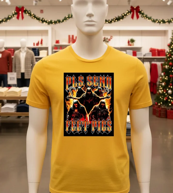 Pls Send Feet Pics Deaths   Yellow T Shirt