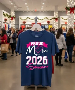 Proud Mom Of A 2026 Senior Typography Design   Navy T Shirt