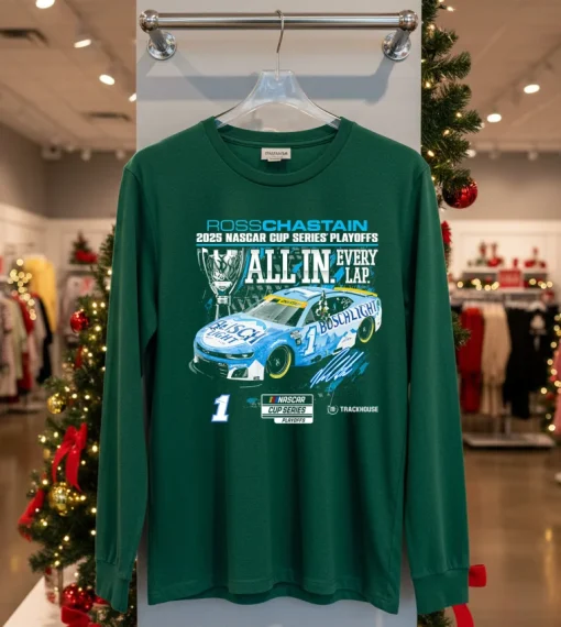 Ross Chastain Checkered Flag Sports 2025 Nascar Cup Series Playoffs Busch Light   Green T Shirt
