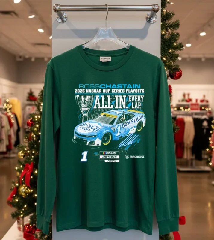 Ross Chastain Checkered Flag Sports 2025 Nascar Cup Series Playoffs Busch Light   Green T Shirt